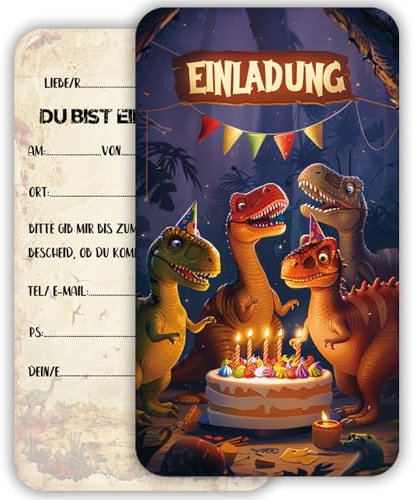 ZELAITE 12 dinosaur Einladungskarten zum Kindergeburtstag, Einladung Kindergeburtstag für Mädchen Jungen Geburtstagseinladungen Kinder Geburtstagsfeier Kinderparty (F)