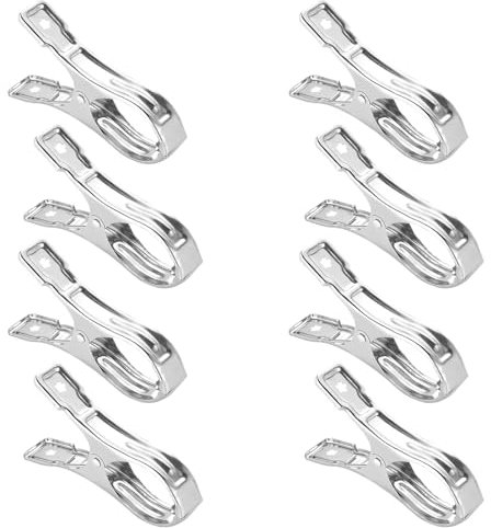 8 Pcs 12cm Beach Towel Clips, Extra Large Stainless Steel Clothespins, Windproof Metal Beach Clips, Sunbed Towel Pegs, Laundry Clip Clamps Hanging Clothes for Heavy Clothing (Silver)