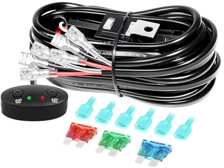 RIGIDON Kabelbaum Kabelsatz Relais Adapter für KFZ Scheinwerfer Arbeitsscheinwerfer Tagfahrleuchten DC 12V/40A 18AWG 3 Drähte 2 Lichter steuern LED Lichtleisten Kabelbaum Kit (Model F für 2 lampe)