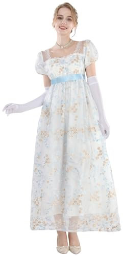 CR ROLECOS Robe victorienne régence pour femme, robe de bal Bridgerton bouffante avec gants, M