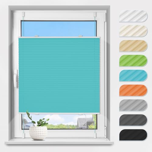 TFSKY Plissee Klemmfix ohne Bohren Türkis B70 x H120 cm | 100% Polyester, Plisseerollo Lichtdurchlässig, Sichtschutz, Flexibel Verstellbar, für Fenster Tür Wohnzimmer Büro Mietwohnung