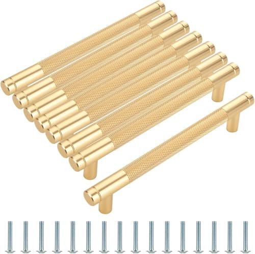 MEIDIV 8PCS Gold Kitchen Cupboard Handles, Hole spacing 160mm Gold Wardrobe Handles, T Bar Handle for Kitchen Cupboard Wardrobe Cabinet Door
