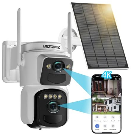4K Caméra Surveillance WiFi Extérieure à Double Objectif,360° PTZ Caméra IP,8MP Détection Humaine avec Panneau Solaire,Suivi Automatique,Vision Nocturne Couleur,Étanche,Audio Bidirectionnel,2,4/5Ghz