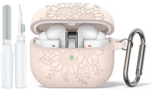 [3 Stück] Silikon Hülle für Galaxy Buds 3,Silikonhülle mit Sonnenblumenmuster,mit Ringschnalle, Reinigungsstift,Für Samsung Galaxy Buds 3/Buds 3 Pro[Front-LED sichtbar] - Weiß