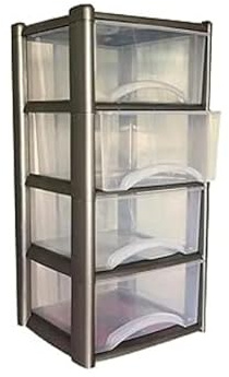 Neat. 4 Plastic Storage Drawers Unit with See-Through Drawers, Compact Vertical Design – Durable Plastic, Ideal for Organizing Office Crafts, and Household Items, 80cm x L39cm x W39cm - Silver