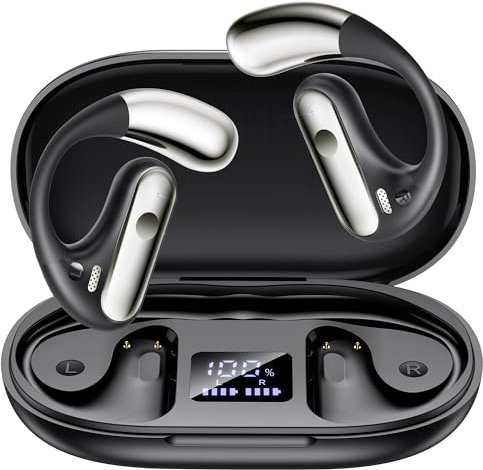 EUQQ Ecouteurs Bluetooth sans Fil Sport, 2024 Écouteur Bluetooth 5.4 HiFi Stéréo, Oreillette Bluetooth Running IP7 Étanche, 40H Casque Conduction Osseuse Écran LED, Noir [Classe énergétique A+++]