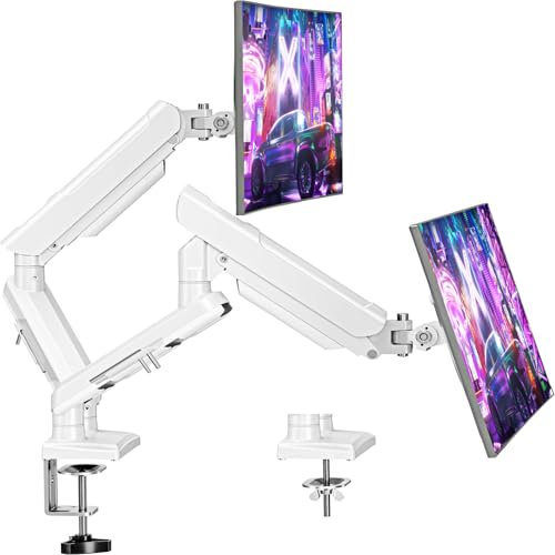 ELIVED Dual Monitor Arm Desk Mount for 13-32 inch Screen, Height Adjustable Double Gas Spring Arm, Gaming Monitor Arm Holds 2-9kg, VESA 75x75 100x100 with C-clamp& Grommet, Freelift Pro White EV6012W