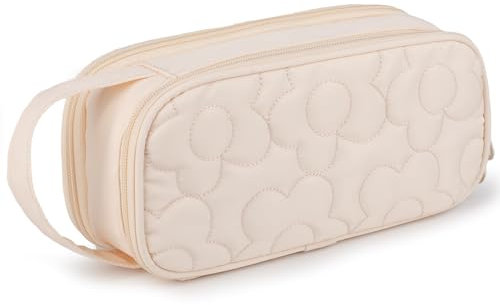 Trousse à crayons pour filles, design matelassé fleuri, grande capacité, étui à stylos avec 2 compartiments, pochette zippée avec poignée, trousse souple pour collège, lycée, bureau et université.