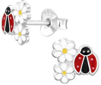 Monkimau Marienkäfer Kinder Ohrringe | 925 Silber | Mädchen Ohrstecker Schmuck | Hypoallergen & Nickelfrei | Kinderohrringe Geschenkidee