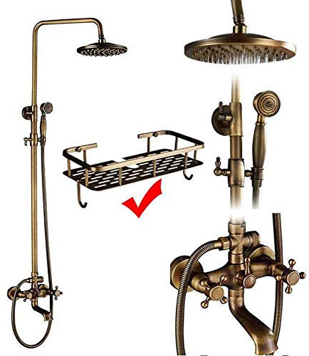 Ensemble de robinet de douche vintage en laiton avec colonne de douche en porcelaine et céramique bec pivotant à deux boutons