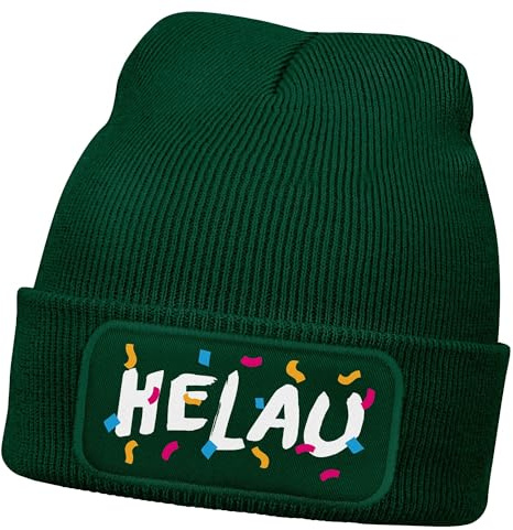 MoonWorks® Damen Beanie Patch Strickmütze Spruch Karneval Fasching Aufdruck Lustig Damenmütze Dunkelgruen Unisize
