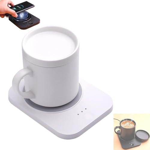 RIXANT Coffee Cup Heater, Heating Coaster - Portable Tea Warmer - Self-heating Desk Cup - Office Gift For Men(White)