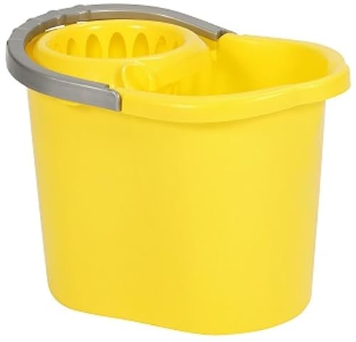 Professional 12L Mop Bucket with Wringer (Yellow) Colour Coded With Easy Carry Handle for Domestic and Commercial Cleaning Hospital Contract Cleaning Bucket Industrial