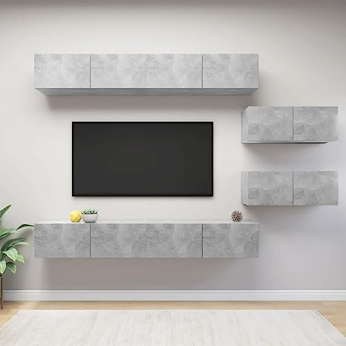 KATERYY 6-TLG. TV-Schrank-Set Betongrau Holzwerkstoff TV-Bänke Möbel