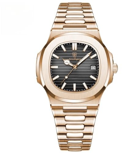 Poedagar Orologio da uomo da business con cinturino in acciaio inossidabile, orologio al quarzo da uomo impermeabile con datario luminoso, orologio quadrato da uomo, Bracciale
