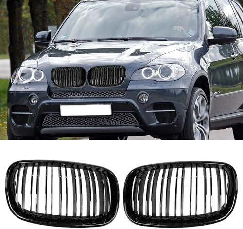 TTCR-II 2PCS Kompatibel mit BMW X5 E70 Nieren Schwarz Kühlergrill X6 E71 Kühlergrill Streifen X5 X6 E70 E71 2007 2008 2009 2010 2011 2012 2013 BMW E70 Nieren Grill Schwarz (E70 E71 2007-2013)