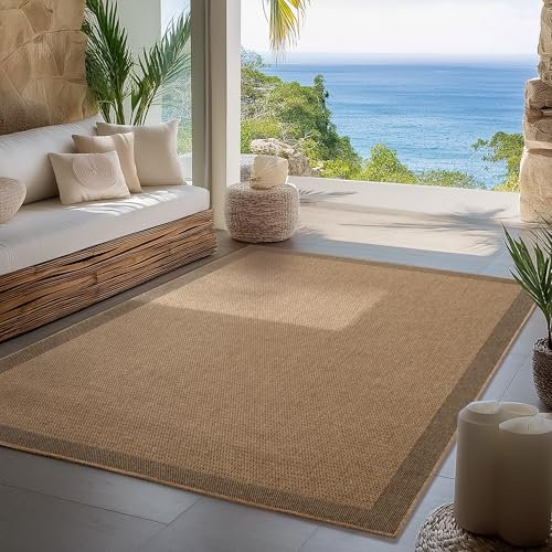 Carpettex Indoor Outdoor Teppich wetterfest, robust, pflegeleicht im natürlichen Jute-Look, ideal für Wohnzimmer, Küche, Terrasse, Garten und Balkon, 140x200 cm