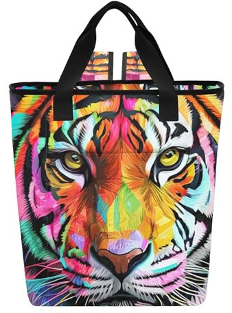 Joitme Kühltasche mit buntem Tiger, Regenbogenfarben, für 36 Dosen, isolierte Kühltasche