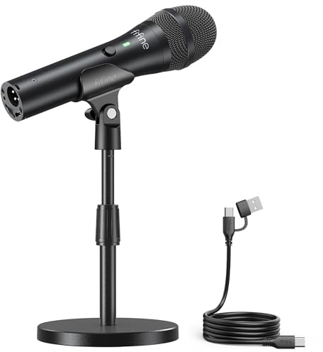 FIFINE USB/XLR Dynamic Microphone for Podcast Recording, Studio Desktop Mic with Mute Button, Height-Adjustable Stand, Windscreen for Vocal, Streaming, Voice Over, Black-AmpliTank TANK2