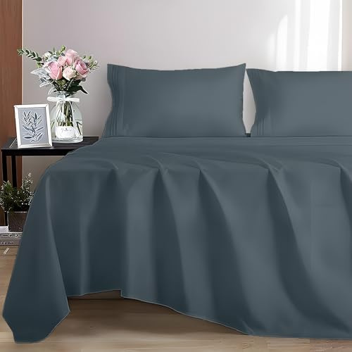 EverSoft Bedding 100% Egyptian cotton Flat Sheet, 400 Thread Count Ultra-Soft Long Staple Top Bed Sheet, Luxury Hotel Quality (Charcoal, King)