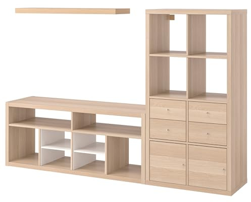 LACK/KALLAX Mobile TV combinato, effetto rovere tinto bianco, 224x39x147 cm