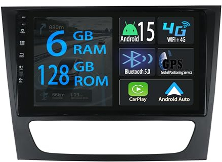 [6+128GB] Keconsing 9 Zoll Android 15 Autoradio for Mercedes Benz E Class CLS Class W211 W219 2005-2008 Radio Carplay Stereo Wireless Car Play GPS Navi Bildschirm Bluetooth Navigation Player