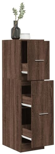 THOYTOUI Apothekerschrank mit Auszug, klassisches Holzwerkstoff Braun Finish, für Wohnzimmer und Büro,30 x 41 x 118 cm (B x T x H)