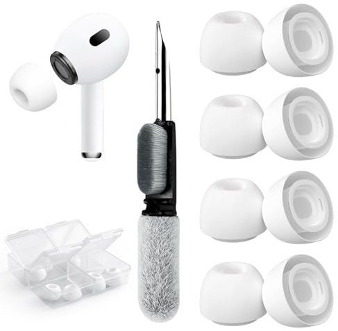 4 Paar Replacement Ear Tips Kompatibel mit AirPods Pro und AirPods Pro 2 mit Lärmreduzierung Loch, Silikon Ersatz Ohreinsätze Tragegefühl mit Reinigungsset und Tragbarem Aufbewahrungskasten (S)-Weiß