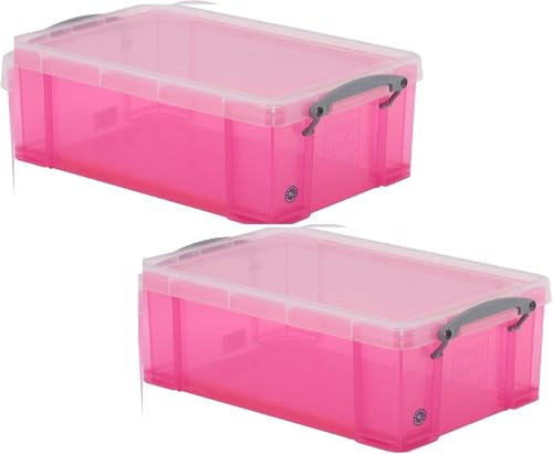 Really Useful Plastic Storage Box 9 Litre Transparent Pink (Pack of 2)