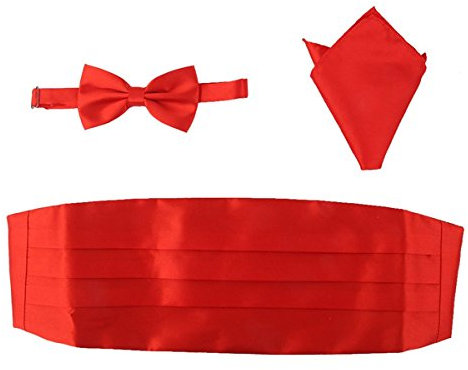 LUOEM 3 Stück Herren Satin Fliege Kummerbund Taschentuch Set
