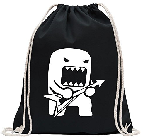 Kiwistar - Turnbeutel - schwarz - Rock Domo mit Gitarre - Fun Rucksack Sport Beutel Gymsack Baumwolle mit Ziehgurt