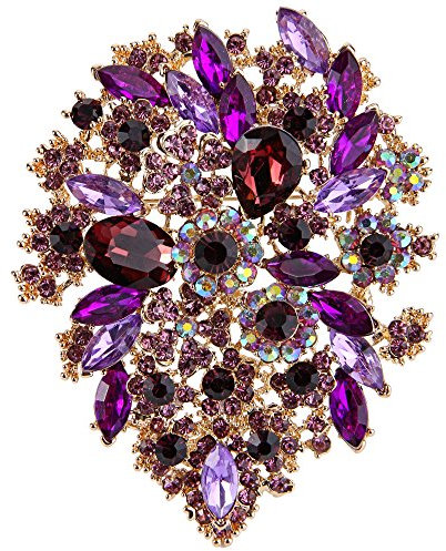 EVER FAITH Broche Femme Cristal Ton d'or Violet A Fête Style Vintage Fleur Feuille Cluster