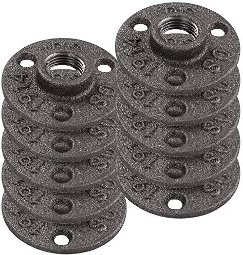 10 Pack 1/2 Cast Iron Floor Flange, Black Pipe Decor Flange Pipe Fittings with Threaded Hole for Vintage Retro Steampunk Industrial Pipe, Furniture and DIY Decor - CopperTwist (10)