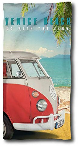 VW Bulli Handtuch 75x150 cm | VW Bulli Geschenke | VW Bus Badetuch Baumwolle | Camping Strandtuch Volkswagen T1 T2 T3 VW Merchandise