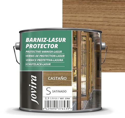 JOVIRA PINTURAS BARNIZ-LASUR PROTECTOR SATINADO (7 colores) Protege, decora y embellece todo tipo de madera (2,3 Litros, Castaño) H-28