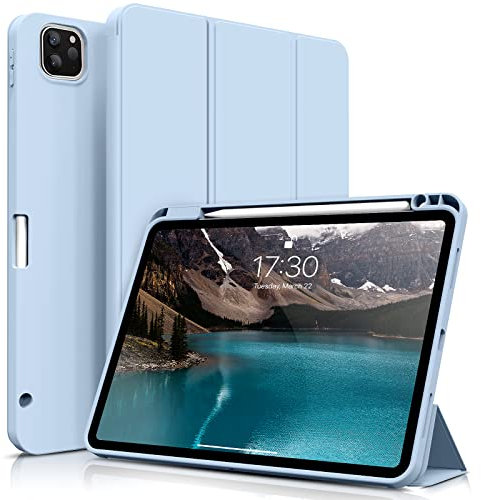 ZOYU Case for 11 inch iPad Pro 4th/3rd Generation 2022/2021, Trifold Stand Protective Case with Pencil Holder, Auto Sleep/Wake, Soft Slim TPU Back Cover, for iPad 11 Pro 2nd 1st 2020 2018 - White Ice