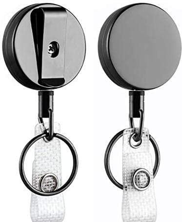 Viiegor 2 Stücke Karabiner ID Card Badge Clips mit Gürtel Clip Spulen mit Badge Holder Clips Halter Clips, Ausweis-Clips mit Langem Auszug Schlüssel Zipper Stark für Hose und Gürtel