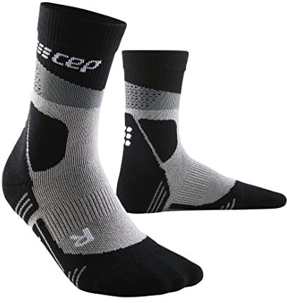 CEP - HIKING MAX CUSHION COMPRESSION MERINO MID CUT SOCKS für Damen | Knöchellange Wandersocken mit Kompression | Trekkingsocken für optimale Trittsicherheit und Polsterung | Grey/Black| Gr. IV | L