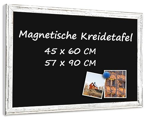 QUEENLINK Magnetische Kreidetafel 57x90cm Magnettafel Schwarz Kreide Tafel mit Weiß Holzrahmen Kreidetafel zum Aufhängen