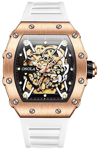 rorios Armbanduhren für Herren Mode Quadratische Uhr Männer Portliche Uhr Mechanische Skelett Uhr Wasserdicht Leuchtend Watch mit Silikon Armband