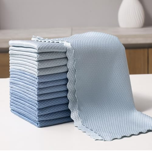 JOYMOOP Fish Scale Streak Free Magic Glass Window Cleaning Cloth, Microfiber Cleaning Cloth, Reusable Absorbent Shiny Wipes, Microfiber Towels, Lint Free Dish Drying Polishing Towels, 5 pcs