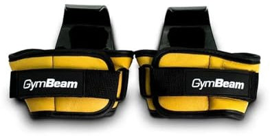 GymBeam Ganci da Palestra, Ganci per Sollevamento Pesi in Pelle Resistente e Acciaio Nobile, Imbottitura in Morbida Gommapiuma per il Comfort del Polso, Doppie di Cinghie di Nylon, Chiusura in Velcro