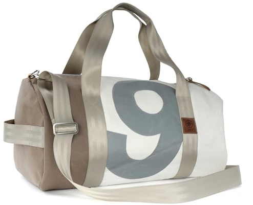360° Grad Pirat Umhänge-Tasche Segeltuch weiß-taupe, Zahl hellgrau