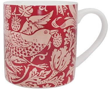 Half Moon Bay William Morris Strawberry Thief - Taza de cerámica para bebidas frías/calientes, color rojo frambuesa, 310 ml