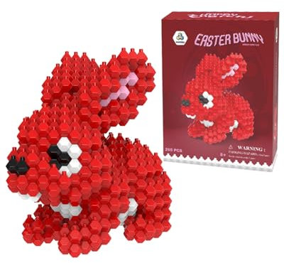 LONESTAR Spezial Klemmbausteine Roter Hase, 3D Osterfigur aus der Kadele Serie, 265 Teile, DIY Modell, Mini Brick Baustein-Set für Erwachsene, Puzzlefans & Deko-Liebhaber