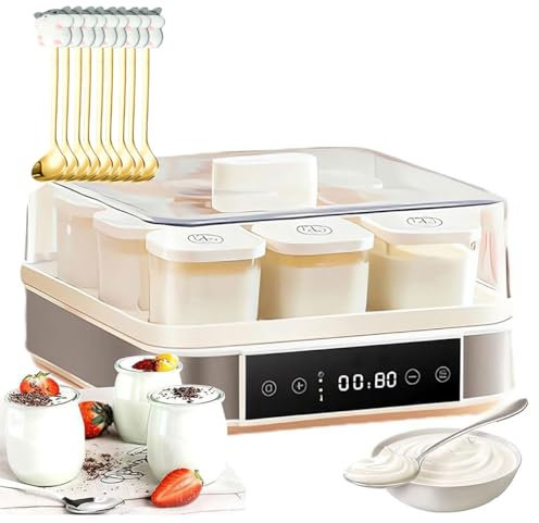 Yogurtiera Automatica, Yogurtiera Digitale da 40 W con Controllo della Temperatura e del Tempo Regolabili, 9 Vasetti di Vetro da 170 ML Yogurtiera in Acciaio Inossidabile per Yogurt Biologico