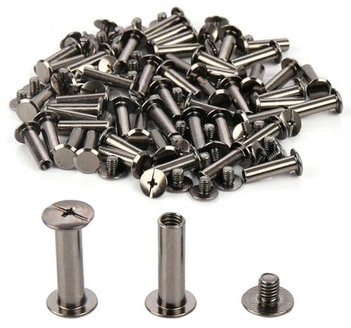 Chicago-Bindeschrauben - 5mm x 20mm Bindeposten - 9.5mm Phillips-Mutter - Chicago-Schrauben-Bindepostenset für DIY-Lederdekorationen, Scrapbooking, Fotoalben, Buchbinderei (Schwarzes Nickel, 50 Stück)