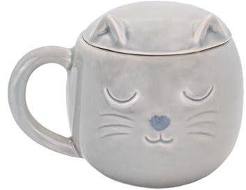 Sass & Belle Taza de gato con tapa, color gris