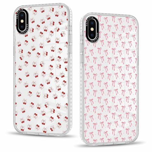 Phoona 2 packs Phone Case for iPhone XS Max 6,5'', Cherry Bow Pattern with Transparent Aesthetics Design Cover, Soft Shockproof Protective Bumper Slim Funda for Women Girls