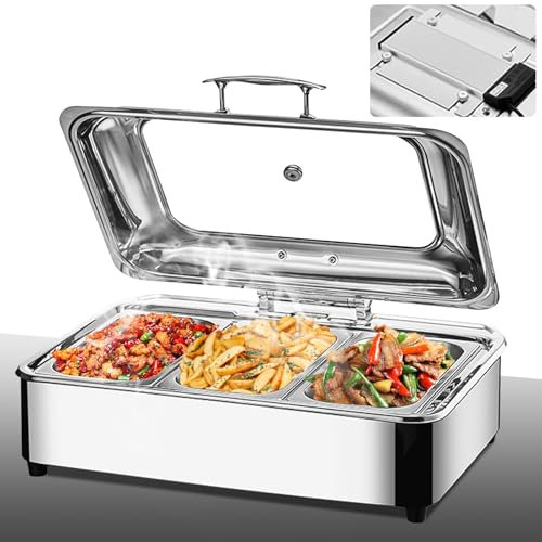 Aocay Chafing Dish Elettrico 9L, Scaldavivande Elettrico per Buffet in Acciaio Inox, Professionale Contenitore Vassoio di Riscaldamento per Catering Buffet e Party, Temperatura Regolabile (1/3)